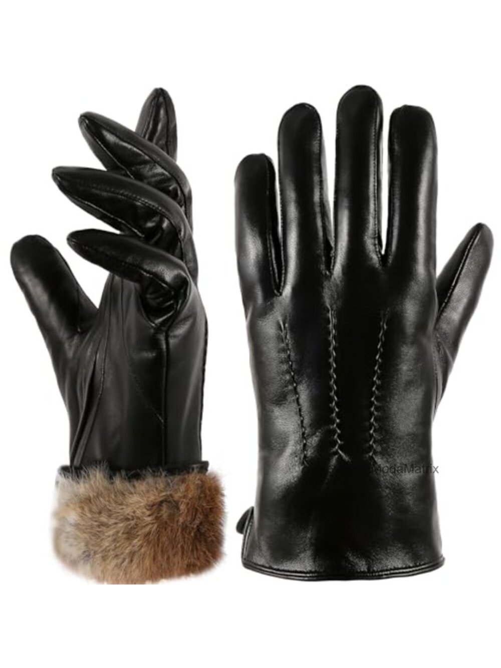 Rabbit Fur Lined Sheepskin Leather Gloves Touchscreen Winter Texting Driving